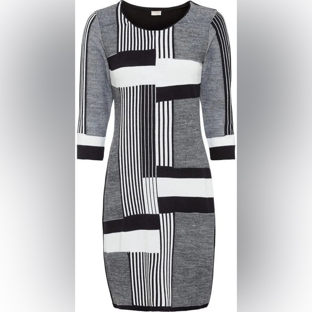 Venus Black and White Abstract Sweater Dress